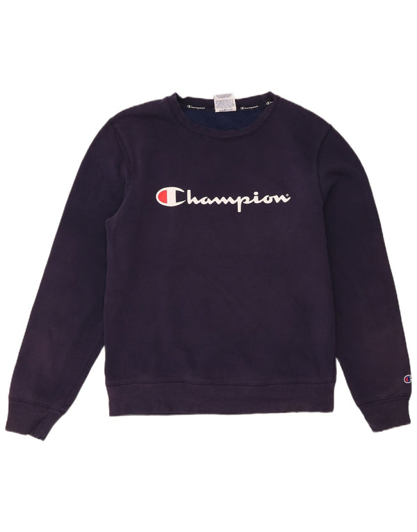 Champion Mens Graphic Sweatshirt Jumper Small Navy Blue Cotton