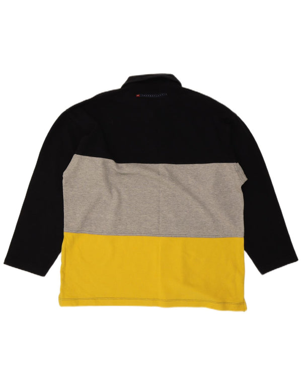 Sergio Tacchini Mens Long Sleeve Rugby Polo Shirt XL Black Colourblock