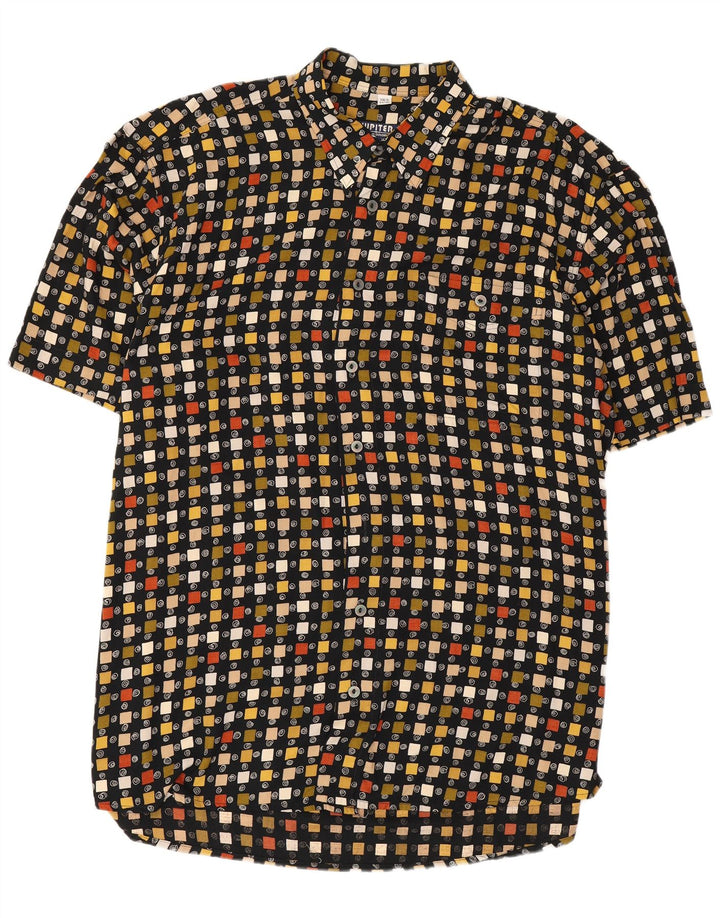 Jupiter Mens Short Sleeve Shirt Size 44 XL Black Geometric