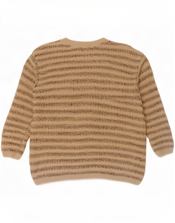 Vintage Womens Cardigan Sweater UK 14 Medium Beige Striped Cotton