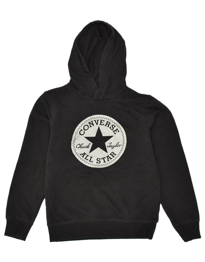 CONVERSE Boys Graphic Hoodie Jumper 12-13 Years Large Black Cotton | Vintage Converse | Thrift | Second-Hand Converse | Used Clothing | Messina Hembry 