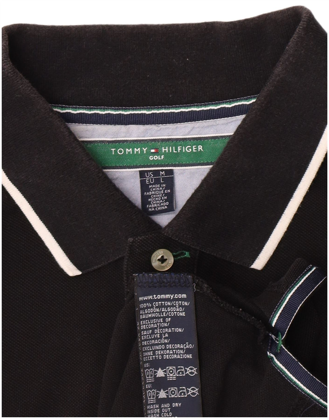 Tommy Hilfiger Mens Polo Shirt Medium Black Cotton Classic