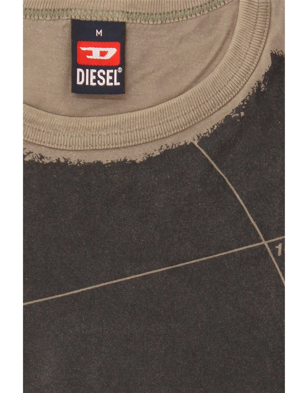 Diesel Mens Graphic T-Shirt Top Medium Khaki Colourblock Cotton