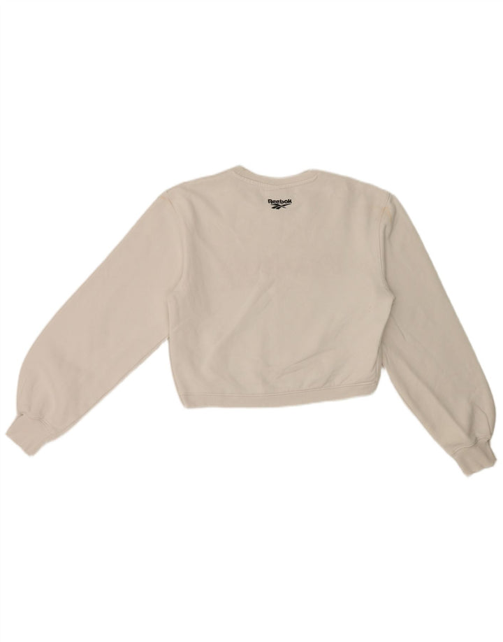Reebok Womens Graphic Crop Sweatshirt Jumper UK 8/10 Small White Polyester