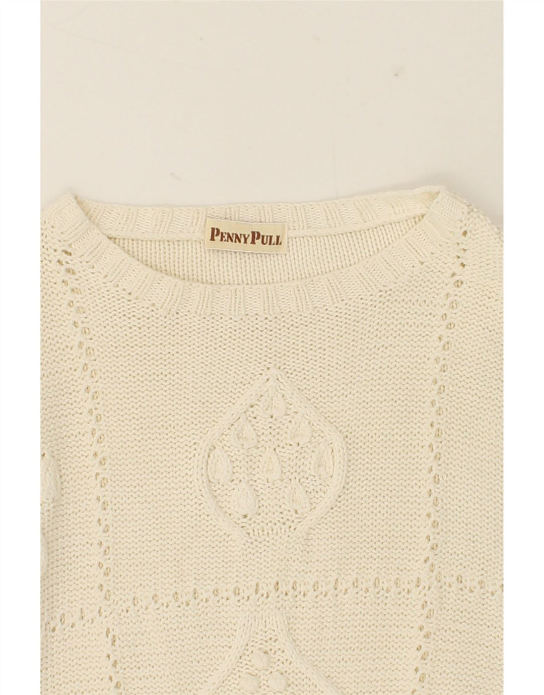 PENNY PULL Womens Longline Boat Neck Jumper Sweater UK 14 Medium Off White Vintage Penny Pull and Second-Hand Penny Pull from Messina Hembry 