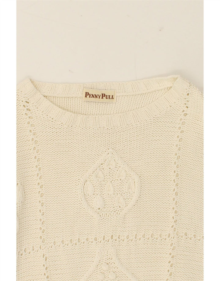 PENNY PULL Womens Longline Boat Neck Jumper Sweater UK 14 Medium Off White Vintage Penny Pull and Second-Hand Penny Pull from Messina Hembry 