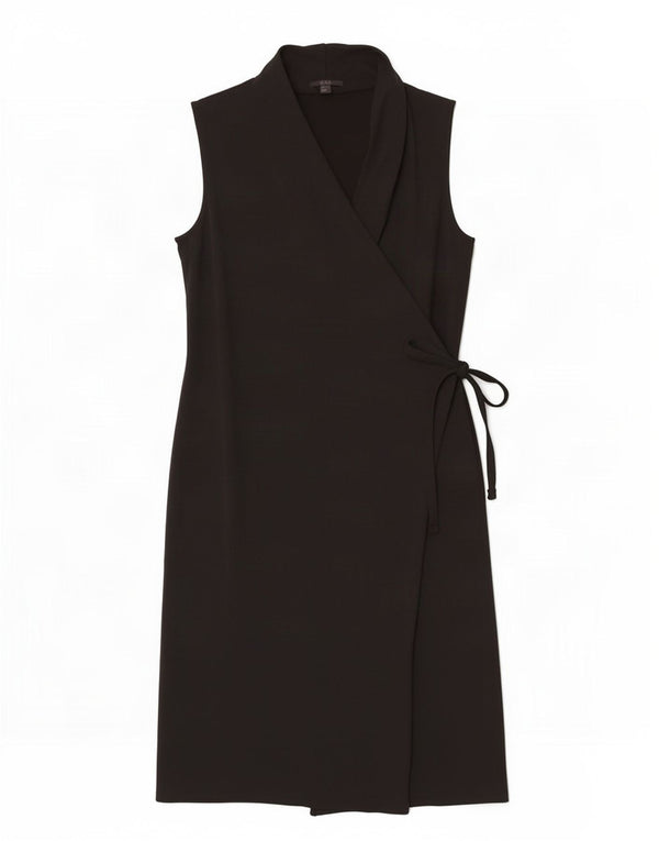 Zara Womens Sleeveless Wrap Dress UK 10 Small Black Viscose