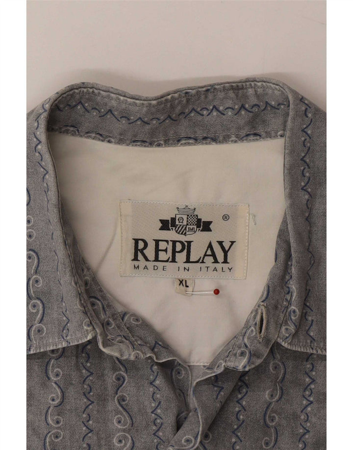 Replay Mens Shirt XL Grey Paisley