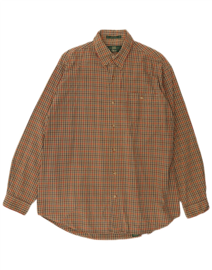 Orvis Mens Shirt Medium Khaki Gingham Cotton