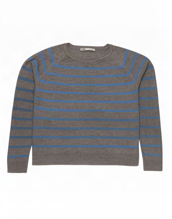 Zara Womens Oversized Boat Neck Jumper Sweater UK 10 Small Grey Striped