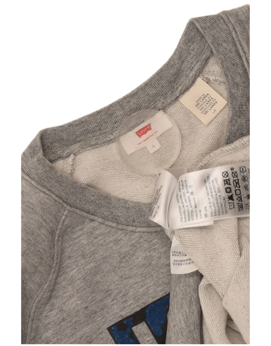 LEVI'S Womens Crop Graphic Sweatshirt Jumper UK 16 Large Grey Flecked