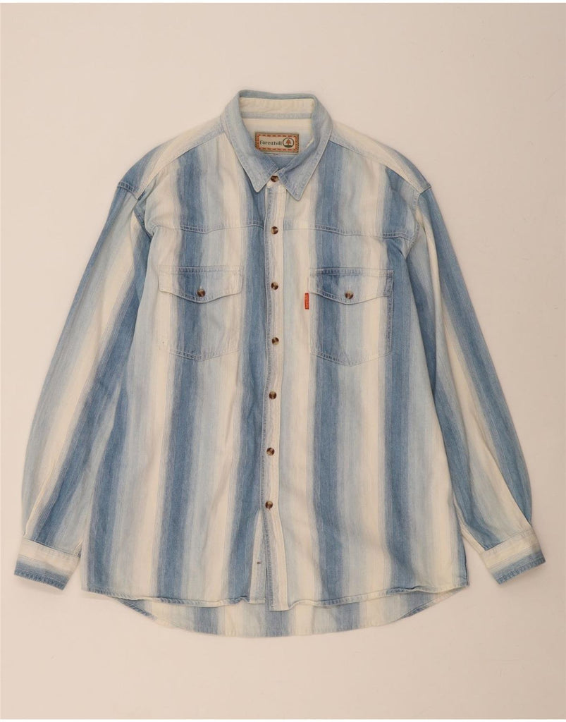 VINTAGE Mens Shirt Medium Blue Striped Cotton Vintage Vintage and Second-Hand Vintage from Messina Hembry 
