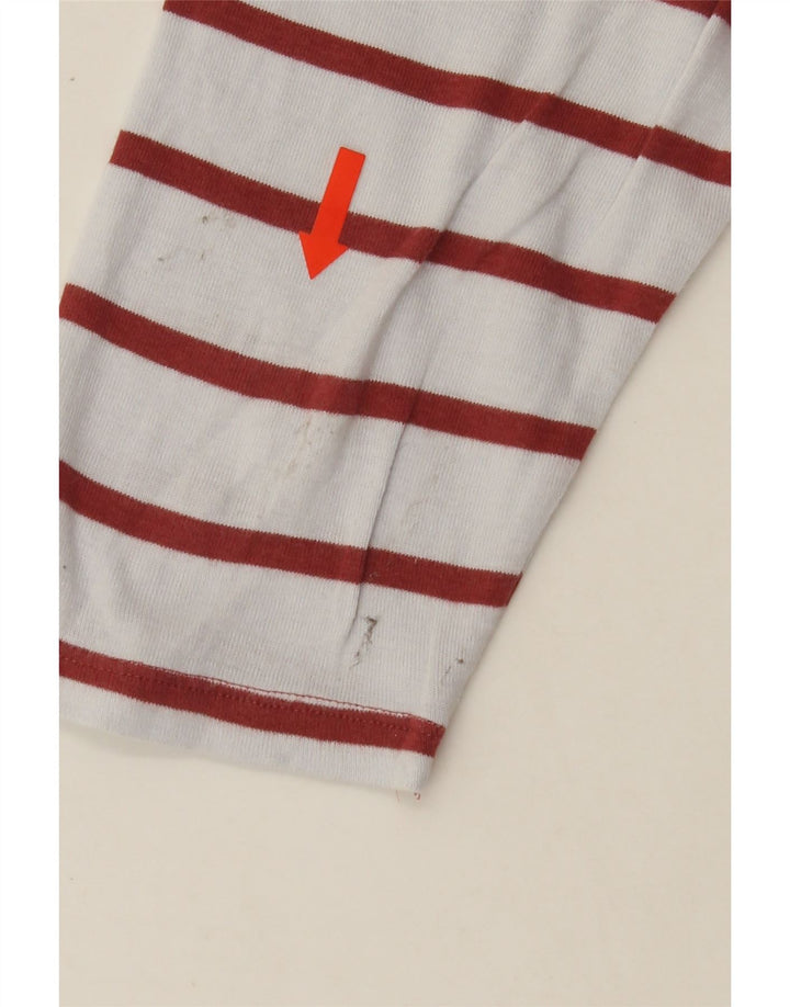 MARKS & SPENCER Womens Top 3/4 Sleeve UK 14 Medium White Striped Cotton Vintage Marks & Spencer and Second-Hand Marks & Spencer from Messina Hembry 