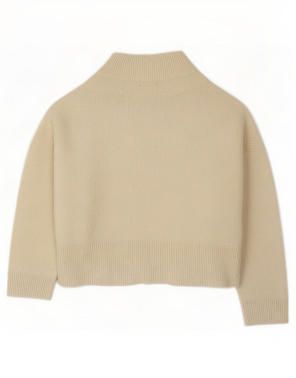 Massimo Dutti Womens V-Neck Jumper Sweater UK 16 Large Off White Wool