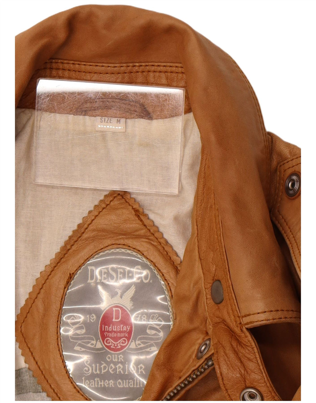 Diesel Mens Leather Jacket UK 38 Medium Beige Leather