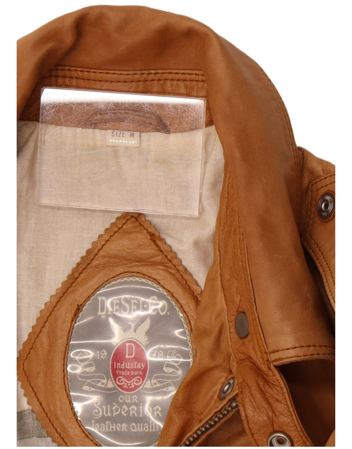 Diesel Mens Leather Jacket UK 38 Medium Beige Leather