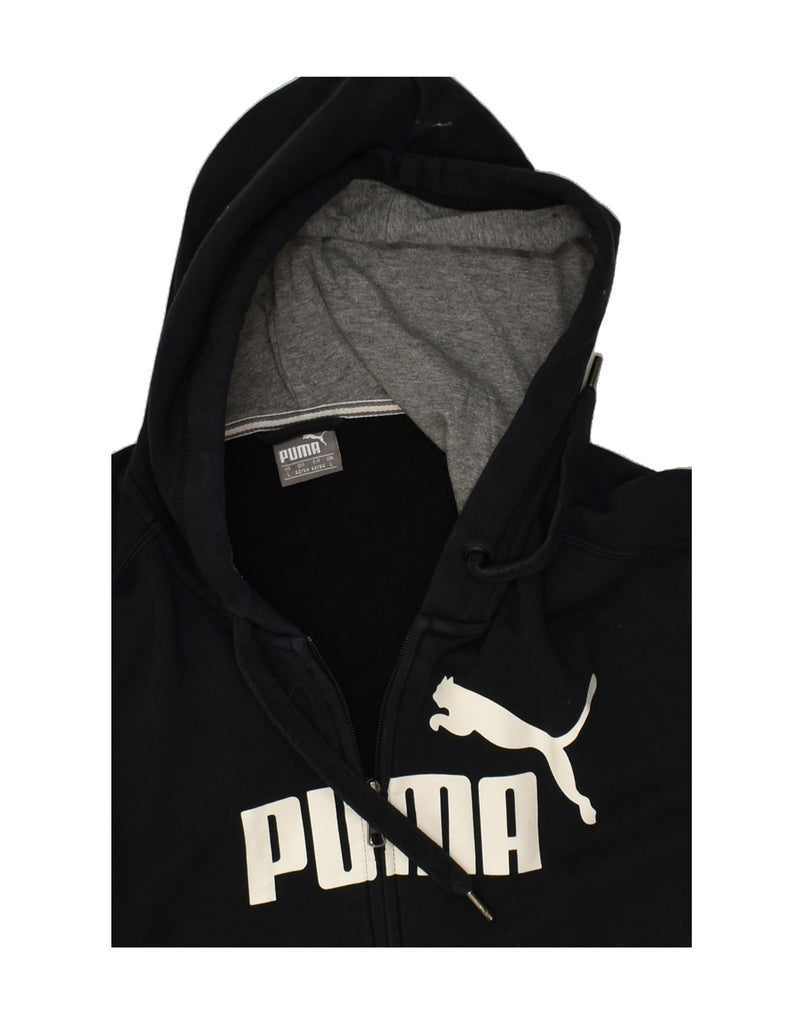 PUMA Mens Graphic Zip Hoodie Sweater Large Black Cotton | Vintage Puma | Thrift | Second-Hand Puma | Used Clothing | Messina Hembry 