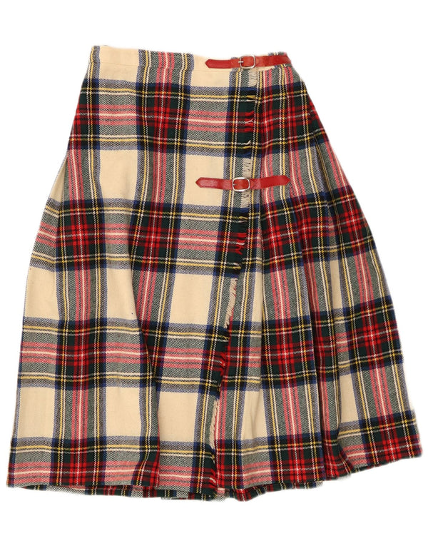VINTAGE Womens Wrap Skirt W24 XS Multicoloured Plaid Wool