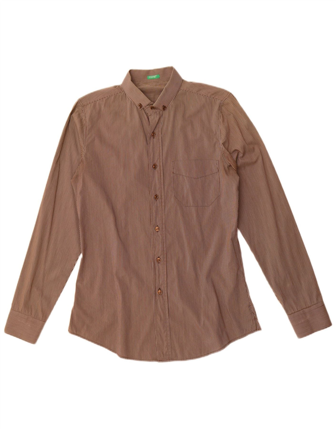 Benetton Mens Shirt Small Brown Check Cotton