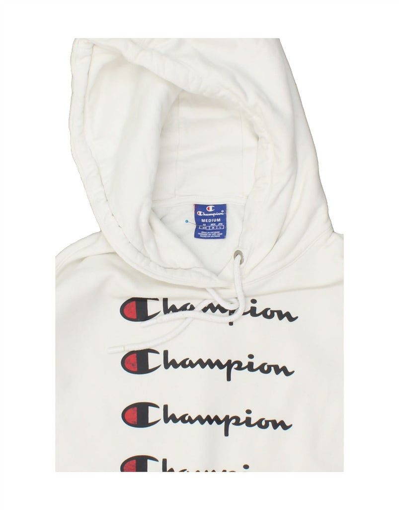 CHAMPION Womens Crop Graphic Hoodie Jumper UK 14 Medium White Cotton | Vintage Champion | Thrift | Second-Hand Champion | Used Clothing | Messina Hembry 