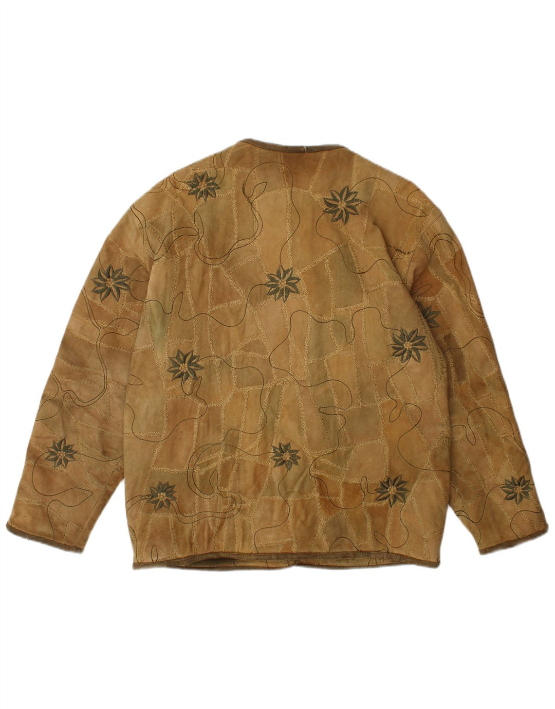 Vintage Womens 5 Button Suede Blazer Jacket EU 40 Medium Brown Floral