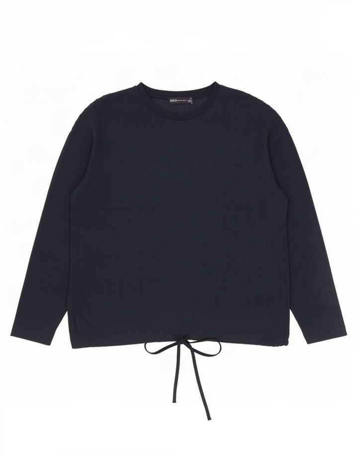 Marks & Spencer Womens Top Long Sleeve UK 12 Medium Navy Blue Polyester