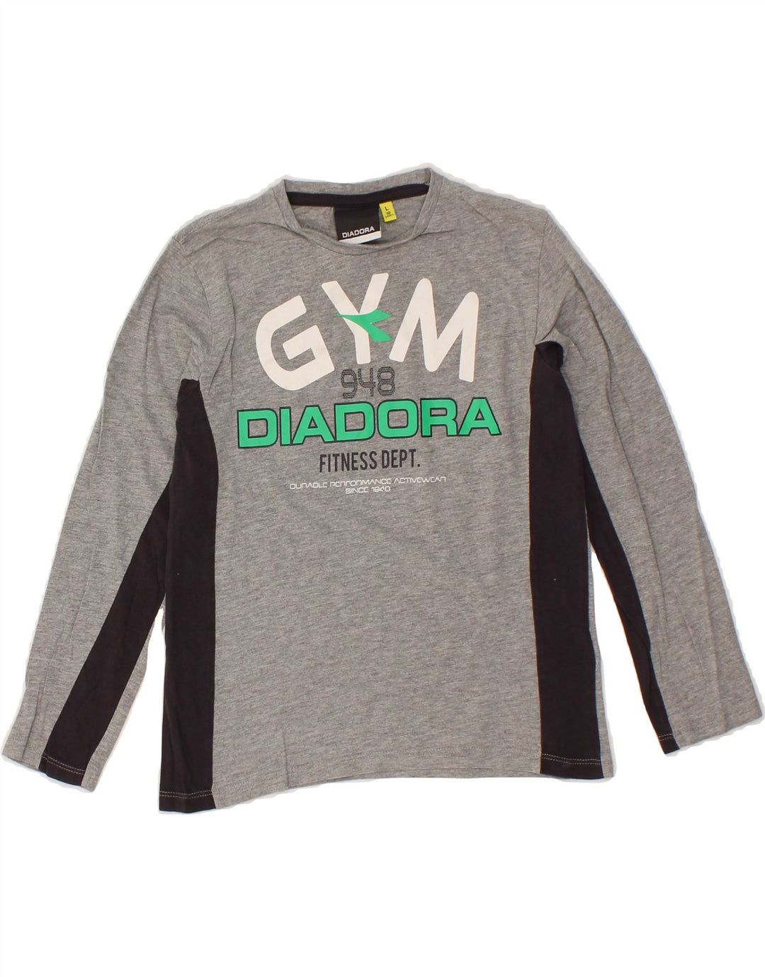 DIADORA Boys Graphic Top Long Sleeve 9-10 Years Large Grey Colourblock Vintage Diadora and Second-Hand Diadora from Messina Hembry 