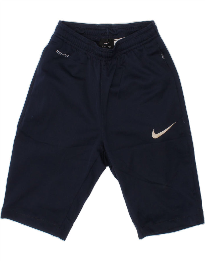 NIKE Boys Dri Fit Bermuda Sport Shorts 8-9 Years Small Navy Blue Polyester Vintage Nike and Second-Hand Nike from Messina Hembry 