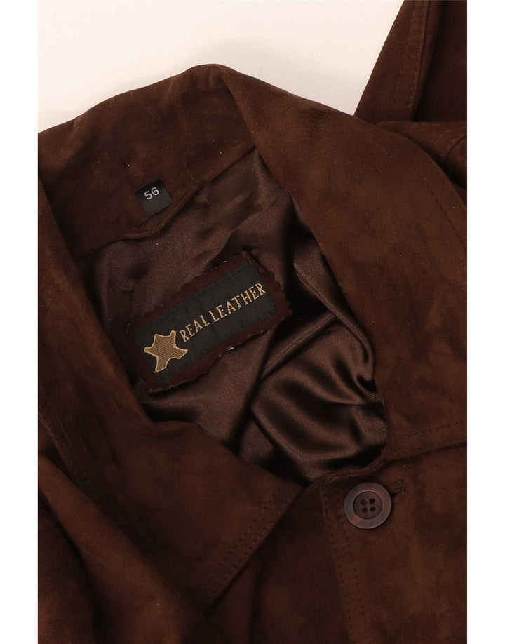 Vintage Mens Suede Bomber Jacket IT 56 2XL Brown Leather