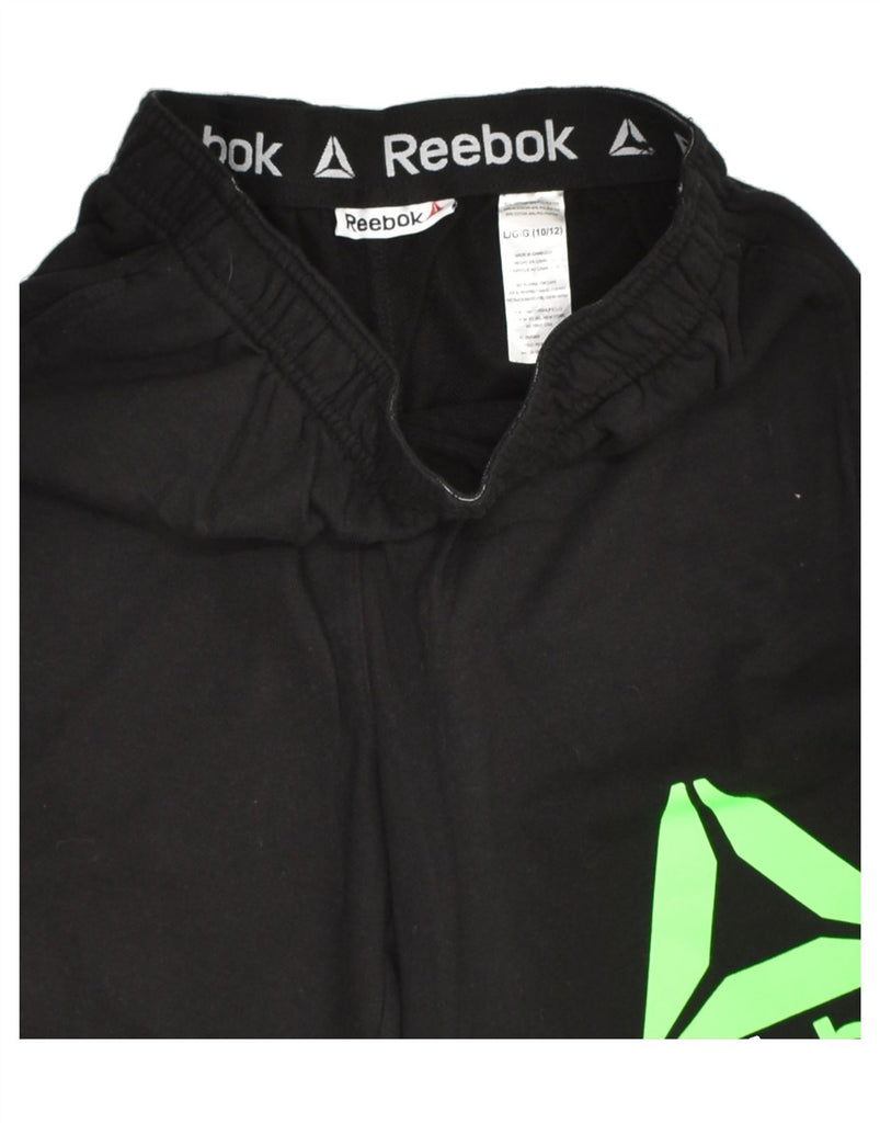 REEBOK Boys Graphic Sport Shorts 10-11 Years Large Black Cotton | Vintage Reebok | Thrift | Second-Hand Reebok | Used Clothing | Messina Hembry 