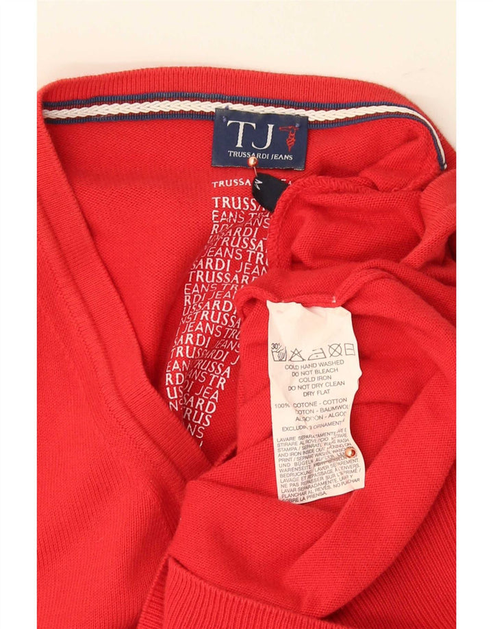 Trussardi Jeans Mens V-Neck Jumper Sweater Medium Red Cotton