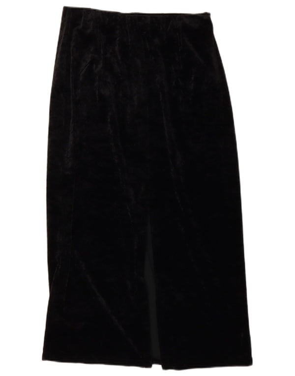 Vintage Womens High Waist Velour Midi Skirt IT 46 Large W28  Black Acetate