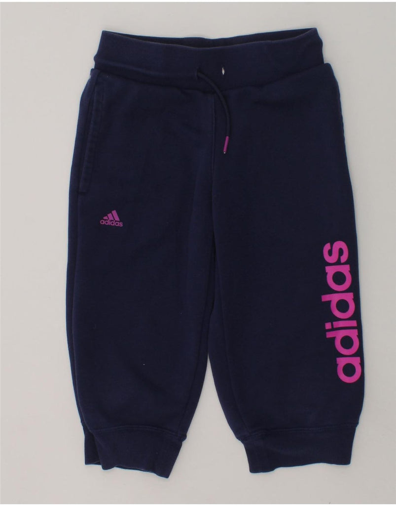 ADIDAS Girls Graphic Tracksuit Trousers Joggers 7-8 Years Navy Blue Cotton | Vintage Adidas | Thrift | Second-Hand Adidas | Used Clothing | Messina Hembry 