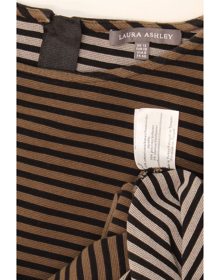 LAURA ASHLEY Womens 3/4 Sleeve Shift Dress UK 12 Medium Beige Striped