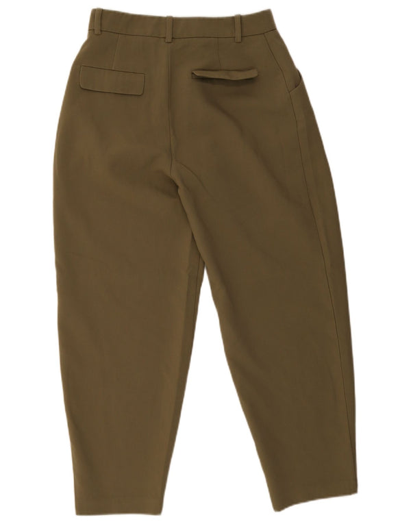 Zara Womens High Waist Loose Fit Cropped Trousers XS W24 L24 Khaki