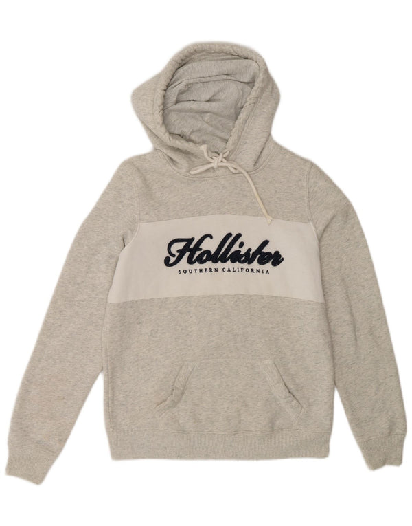 Hollister Mens Graphic Hoodie Jumper Small Grey Colourblock Cotton