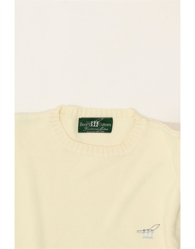 HENRY COTTONS Mens Crew Neck Jumper Sweater Small Beige Cotton Vintage Henry Cottons and Second-Hand Henry Cottons from Messina Hembry 