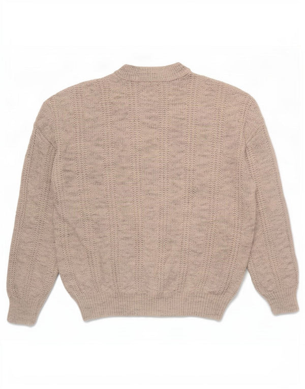 Vintage Mens Graphic Crew Neck Jumper Sweater Medium Grey Flecked Acrylic