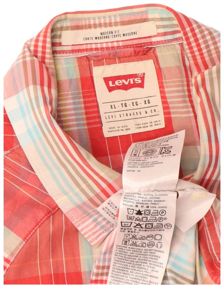 Levi's Mens Modern Fit Short Sleeve Shirt XL Red Check Cotton