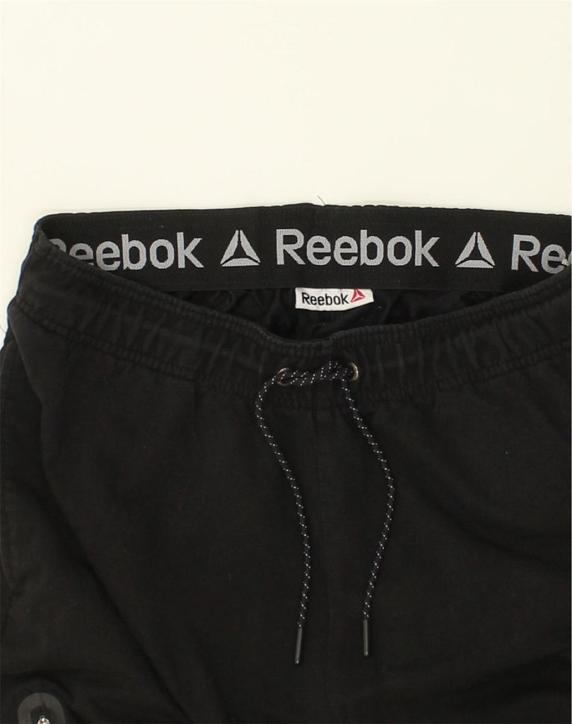 REEBOK Mens Graphic Tracksuit Trousers Joggers Medium Black | Vintage Reebok | Thrift | Second-Hand Reebok | Used Clothing | Messina Hembry 