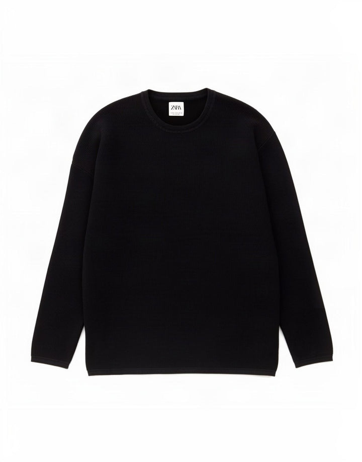 Zara Mens Crew Neck Jumper Sweater Medium Navy Blue Cotton