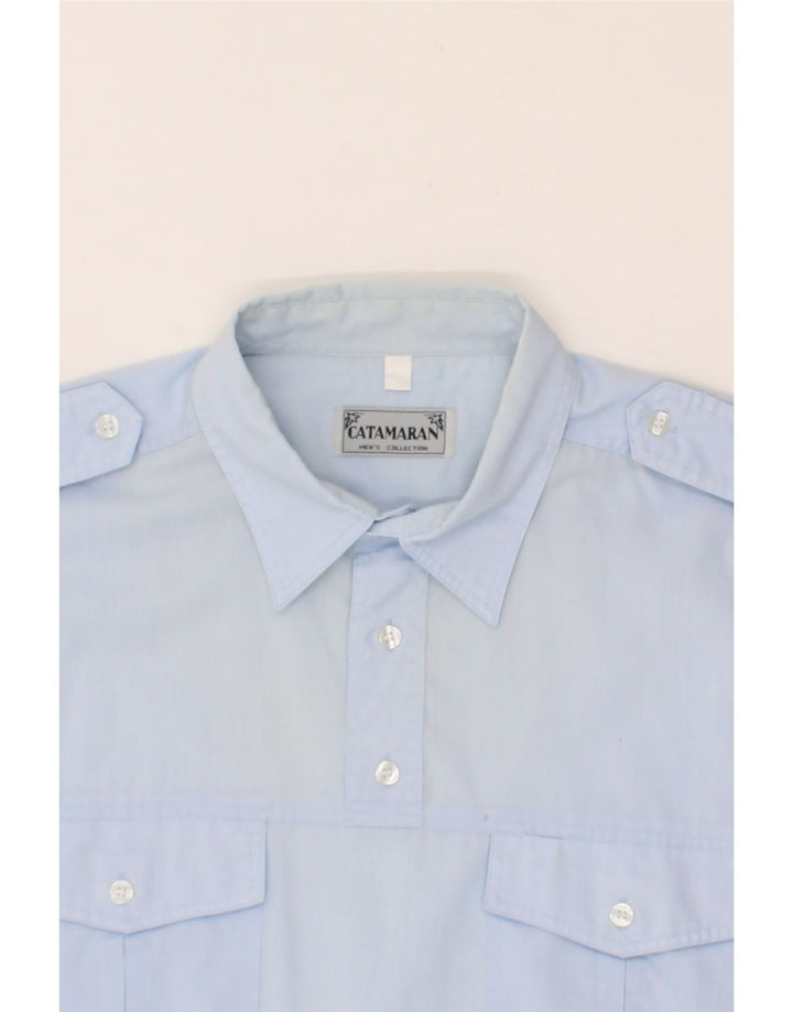 CATAMARAN Mens Military Short Sleeve Pullover Shirt 2XL Blue Polyester Vintage Catamaran and Second-Hand Catamaran from Messina Hembry 