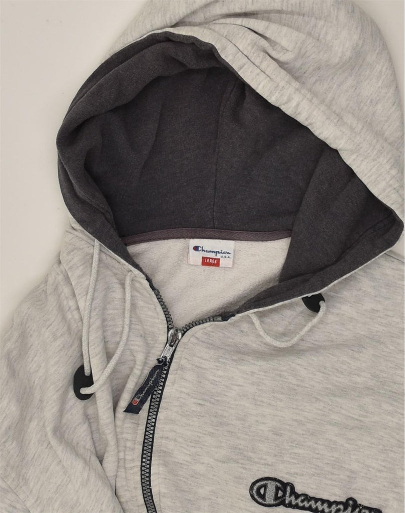 CHAMPION Mens Graphic Zip Hoodie Sweater Large Grey Cotton | Vintage Champion | Thrift | Second-Hand Champion | Used Clothing | Messina Hembry 