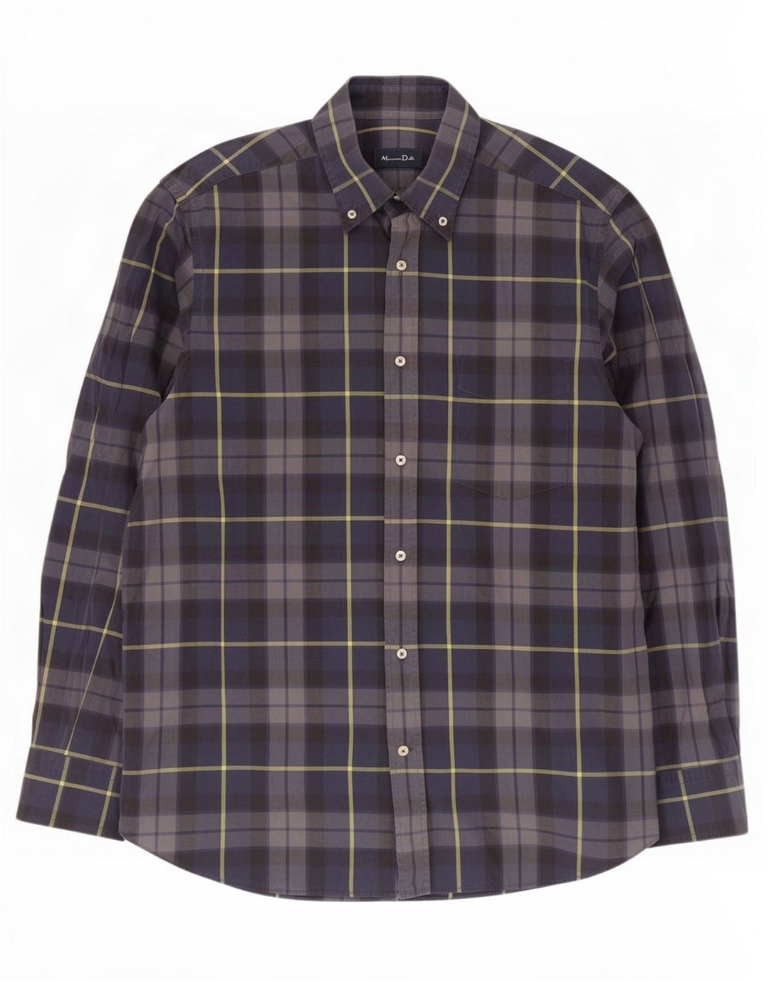 Massimo Dutti Mens Shirt Large Navy Blue Check Cotton
