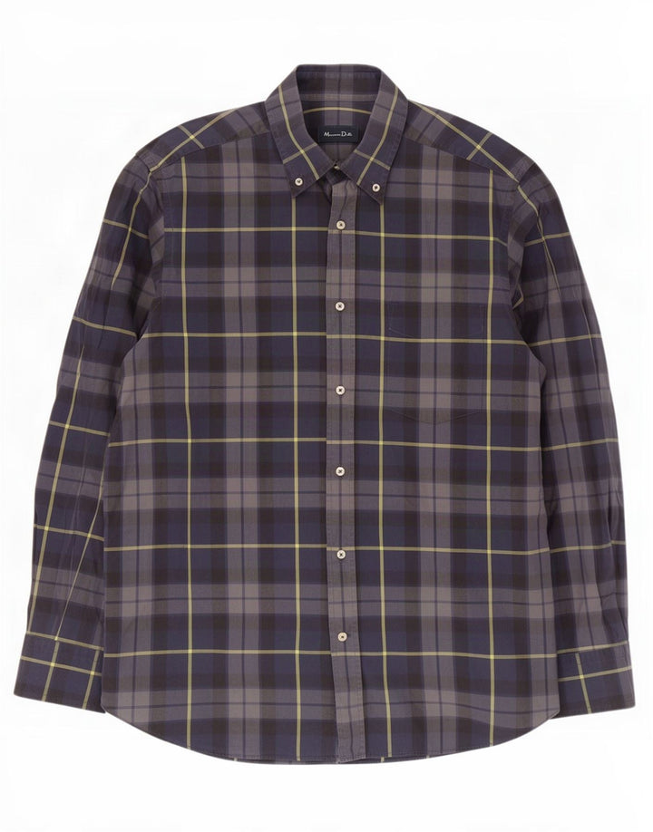 Massimo Dutti Mens Shirt Large Navy Blue Check Cotton