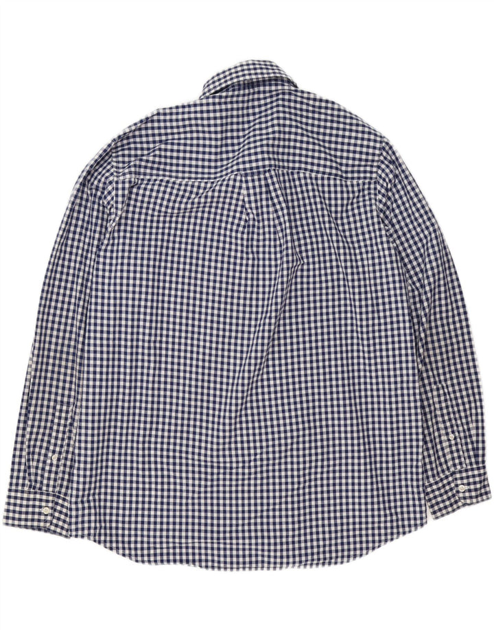 Chaps Mens Easy Care Shirt XL Navy Blue Gingham Cotton