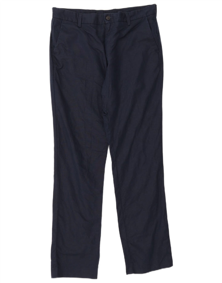 John Lewis Mens Straight Chino Trousers W34 L32 Navy Blue Linen