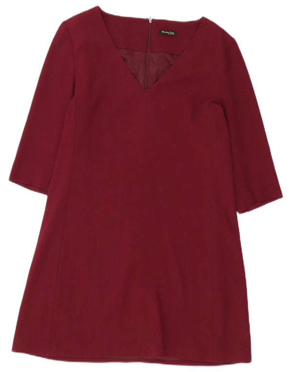 Massimo Dutti Womens 3/4 Sleeve Sheath Dress EU 40 Medium Burgundy