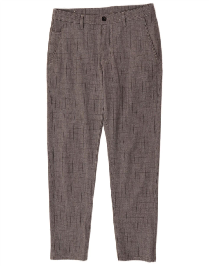 Zara Mens Slim Chino Trousers EU 38 Small W30 L28 Grey Check Polyester