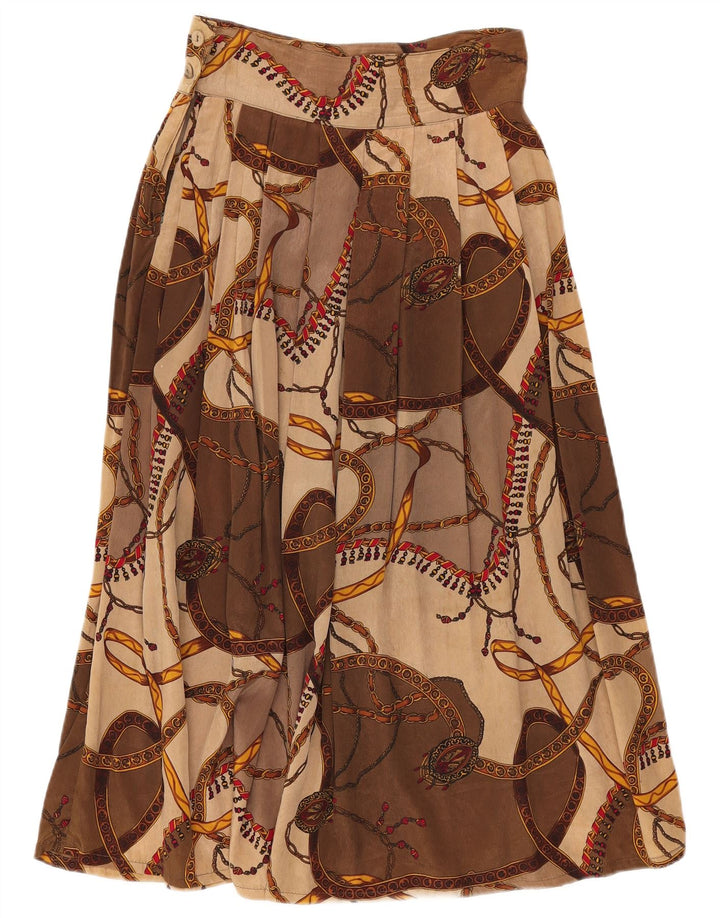 Vintage Womens Flared Skirt IT 44 Medium W28 Brown Geometric Viscose